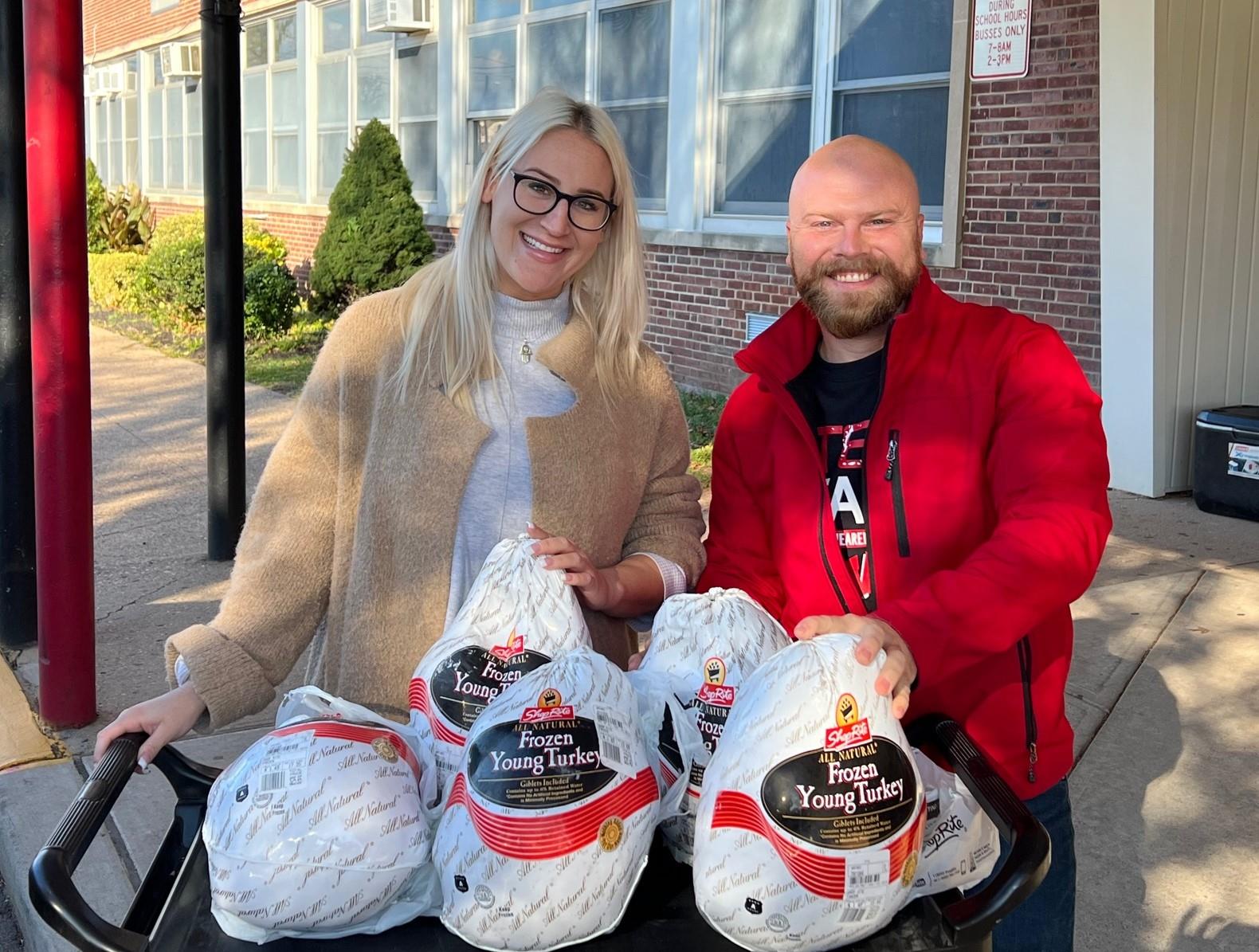 Turkeys for Thanksgiving baskets, delivered alongside the Woodbridge High School Interact Club's annual food drive.
